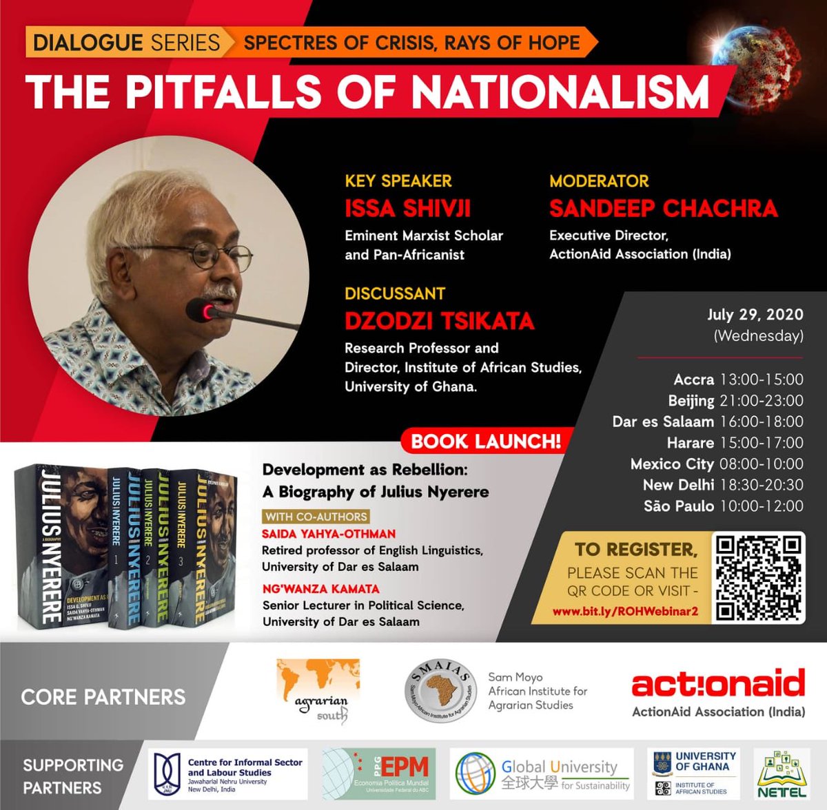 Agrarian_South's tweet photo. BOOK LAUNCH
Development as Rebellion: A Biography of Julius Nyerere 
by Issa Shivji, Saida Yahya-Othman &amp; Ng'wanza Kamata
29/07, register at https://t.co/cYriNJx6Pk  
Followed by dialogue with I.Shivji on "The Pitfalls of Nationalism"@IssaShivji @sndeep @DzodziTsikata @AIAS_trust https://t.co/IJ2bY6YWU3