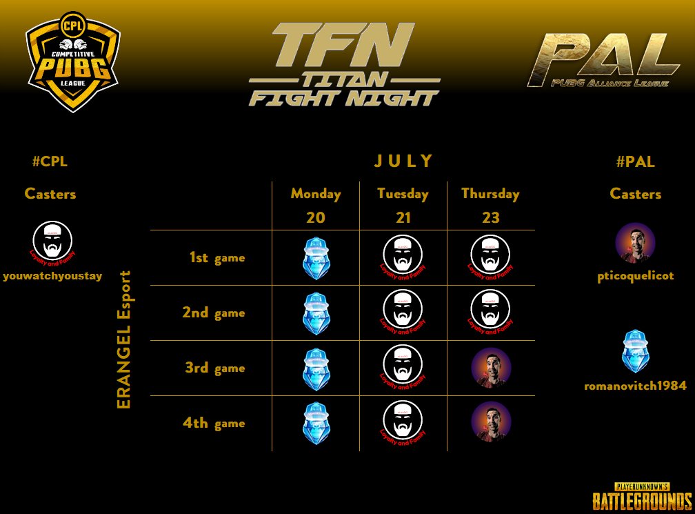 EsportRev's tweet photo. Ce soir dernière journée de la Titan Fight Night!!  l un de nos joueurs aura le privilège de caster deux manches de cette finale qui oppose la ligue CPL et @P_A_LEAGUE. Venez soutenir nos équipes 🇨🇵 @TEAMNONAMEPUBG @HelixSquad1 @Team_DTCc @soneziaEsport  et bien d autres ❤️🇨🇵🎊 https://t.co/aNOed4rsZm
