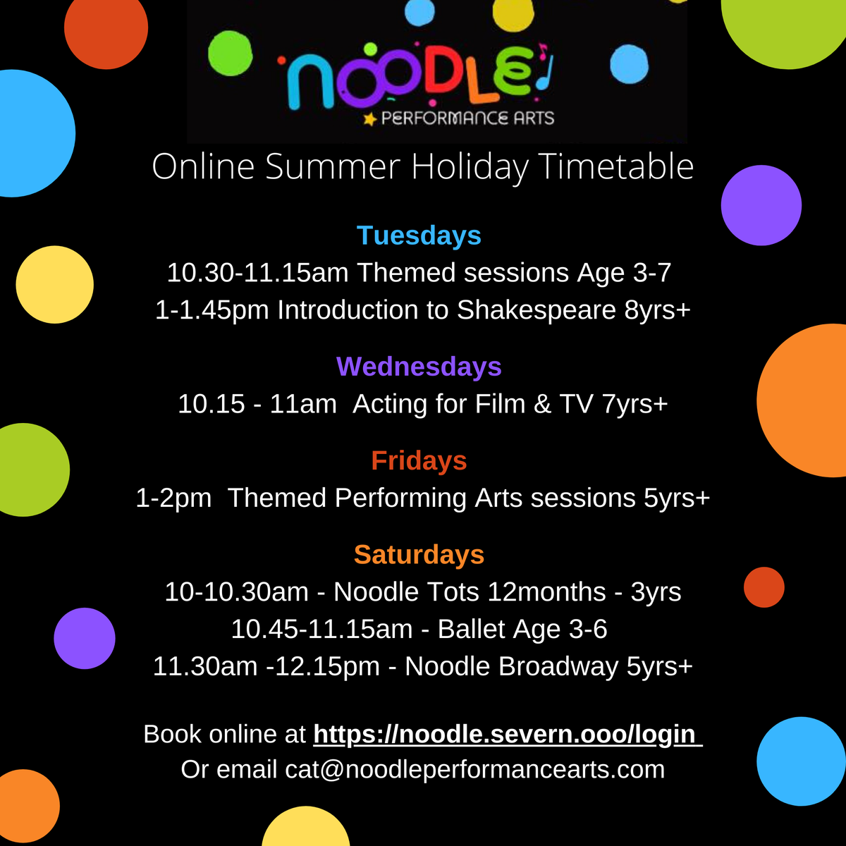 NOODLE SUMMER Sessions! 🎭😃
Online summer classes - dance & drama for 12 months up! 

Book via you Noodle account or contact cat@noodleperformancearts.com 
#summerholiday #kidsactivities #onlinekidsclasses