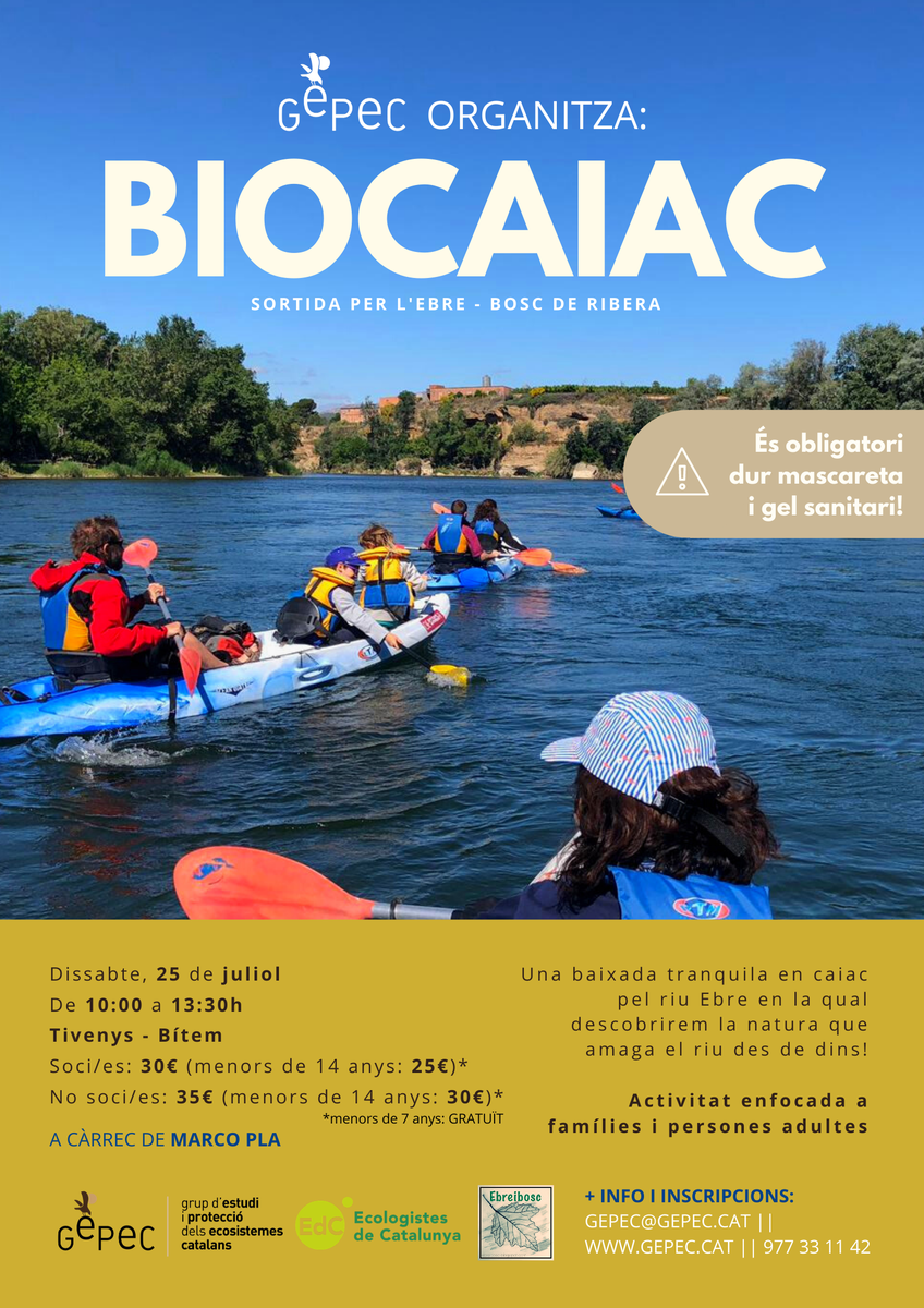 gepecedc's tweet photo. T'has quedat amb ganes de participar al #biocaiac a l'Ebre d'aquest dissabte? 🚣♀️🌞 Estàs de sort: ens han quedat lliures unes quantes places! Vine i fes el tram entre #Tivenys i #Bítem tot descobrint l'ecosistema de l'Ebre des de dins! 🌊🌿
📝 https://t.co/2LOBuFYEuw https://t.co/Gr7Xvv4IaF