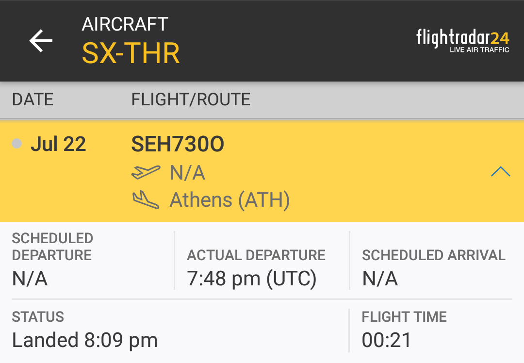 landingsgr's tweet photo. Out of the ordinary @GSCP_GR, yesterday, utilised #SkyExpress #ATR72 SX-THR (callsign SEH730O) to transfer @pyrosvestiki #2ηΕΜΑΚ (#DisasterManagement/Response Special Unit), from #Thessaloniki #SKG to #EleusisAFB #LGEL to assist/confront the #WildFires 🔥 at #Kechries. https://t.co/X6E6DtgYFK