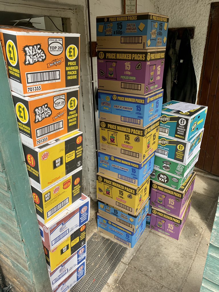 sallyatham's tweet photo. Incredible scenes here today as probably the world’s greatest selection of crisps arrive. Nik Naks, Skips, Squares, Twiglets, Pringles, Roysters, Pickled Onion Mini Cheddars, Chipsticks and Monster Munch all featuring. #thenewnotnormal https://t.co/l7aROLpg3R