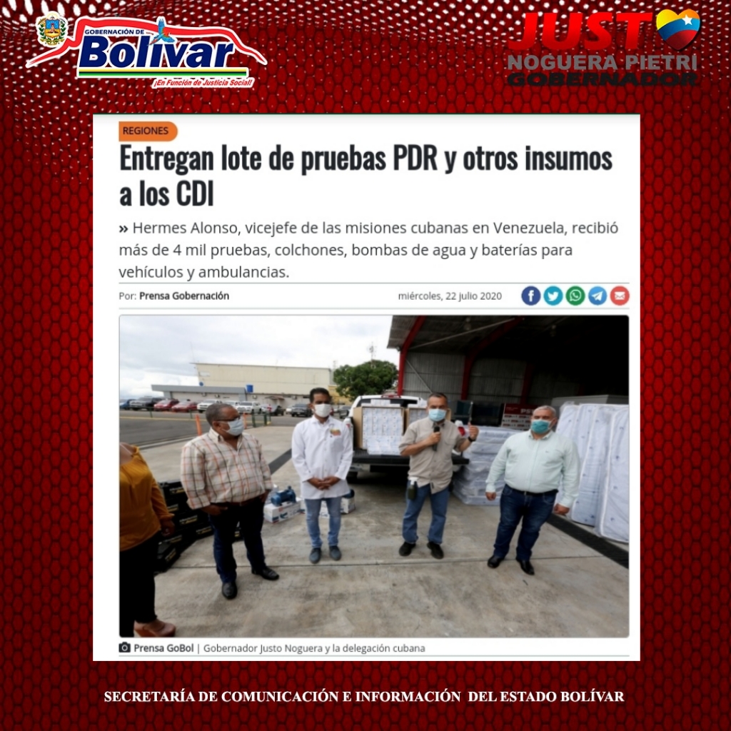 PrensaGoBol_'s tweet photo. #23Julio #EsNoticia | @GobJustoNoguera entrega lote de pruebas PDR y otros insumos a los CDI.

#AyúdanosACuidarte

👉@DiarioPrimicia 
https://t.co/EK7XL731im

👉 @DiariodeGuayana 
https://t.co/wKCjtzSSyC https://t.co/etDs7zwScK