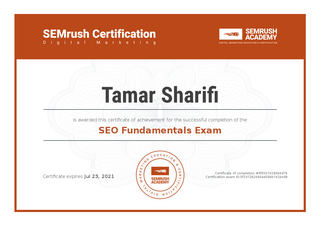 TamarBenMoshe's tweet photo. Closing my SEO gaps. Thank you @semrush ! https://t.co/tpvluWsCa8