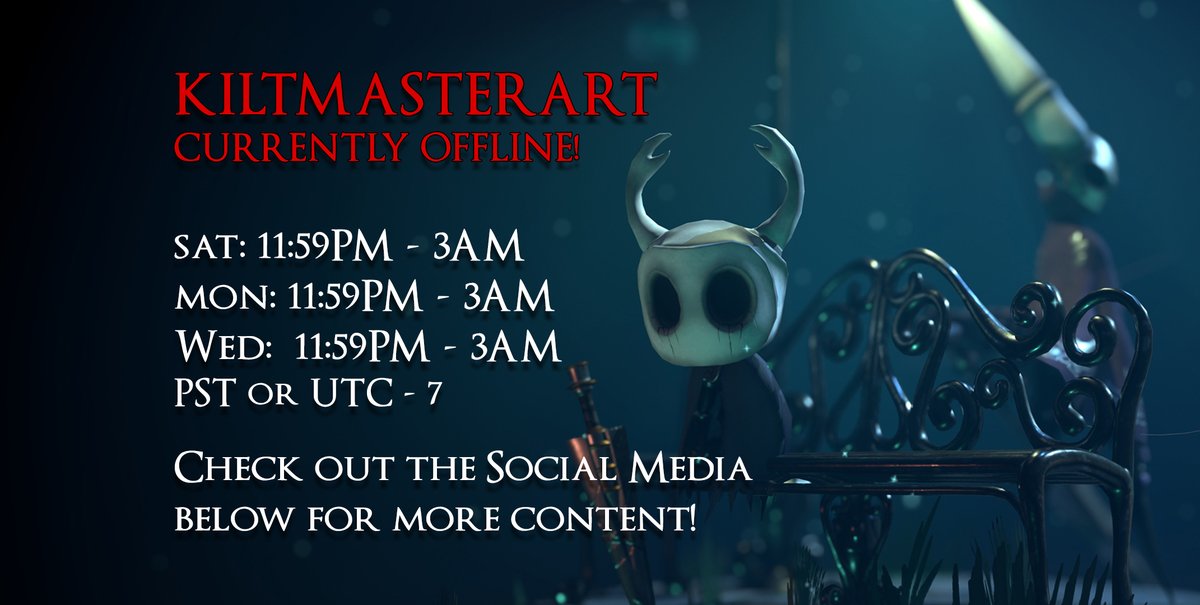 Kilthgar's tweet photo. ALRIGHT! The time has come! New Stream days! Or at least shifted stream days! I'll see everyone on Saturday!
#Twitch #Twitchart #Art #3DArtist #3D #StreamDays https://t.co/vwDSJXTNGO