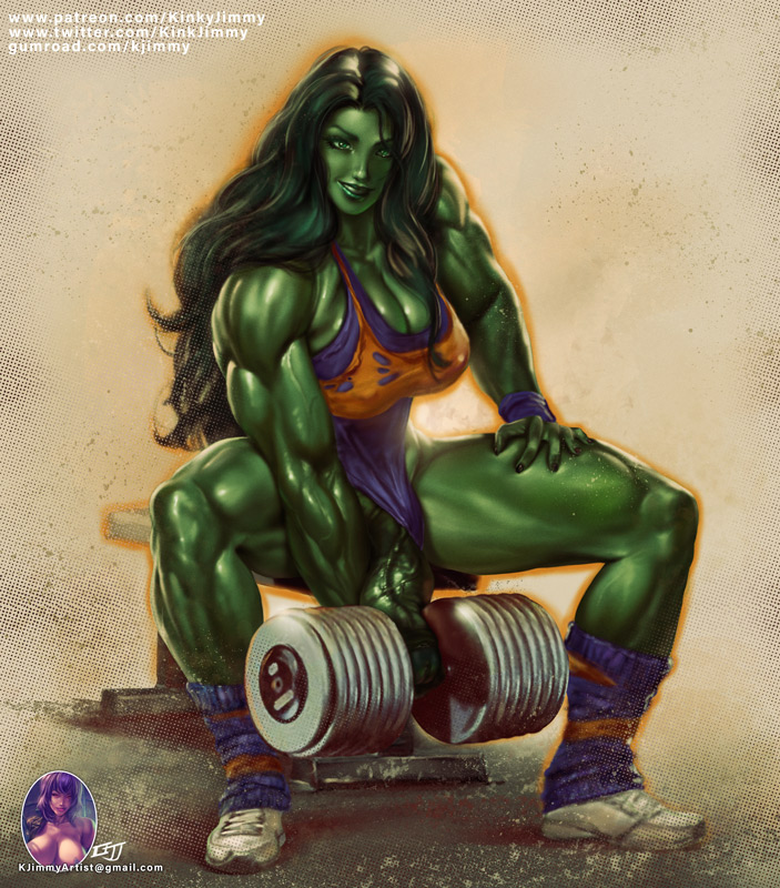 “She Hulk working out but finding it tricky when she got her huge dong flop...