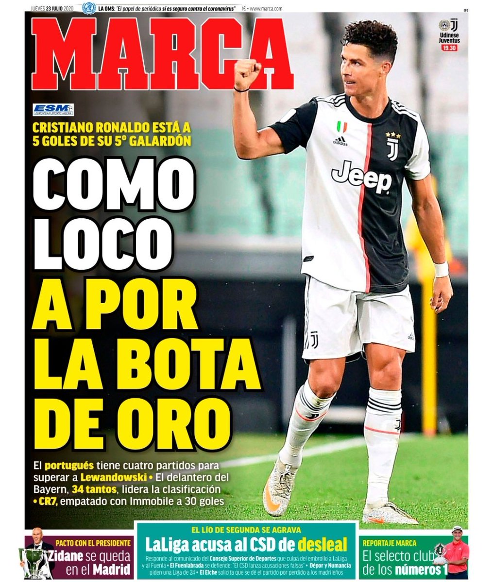 jpehaiti's tweet photo. Comme un fou à la recherche du soulier d'or européen #Une #Marca 🗞

CR7 a besoin de 5 buts (en 4 matchs) pour dépasser Lewandowski. https://t.co/qit6j7sAaC