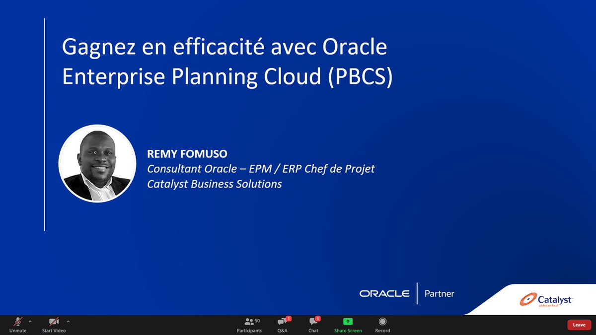 catalyst_us's tweet photo. Thank you to all the attendees for our Oracle-Catalyst #PBCS webinar! Our Catalyst PBCS guru Remy Fomuso delivered the general presentation followed by Senior Consultant, Moustapha Gaye from @Oracle on Financial Statement Planning and Scenario Modeling https://t.co/fb44rTKxeR