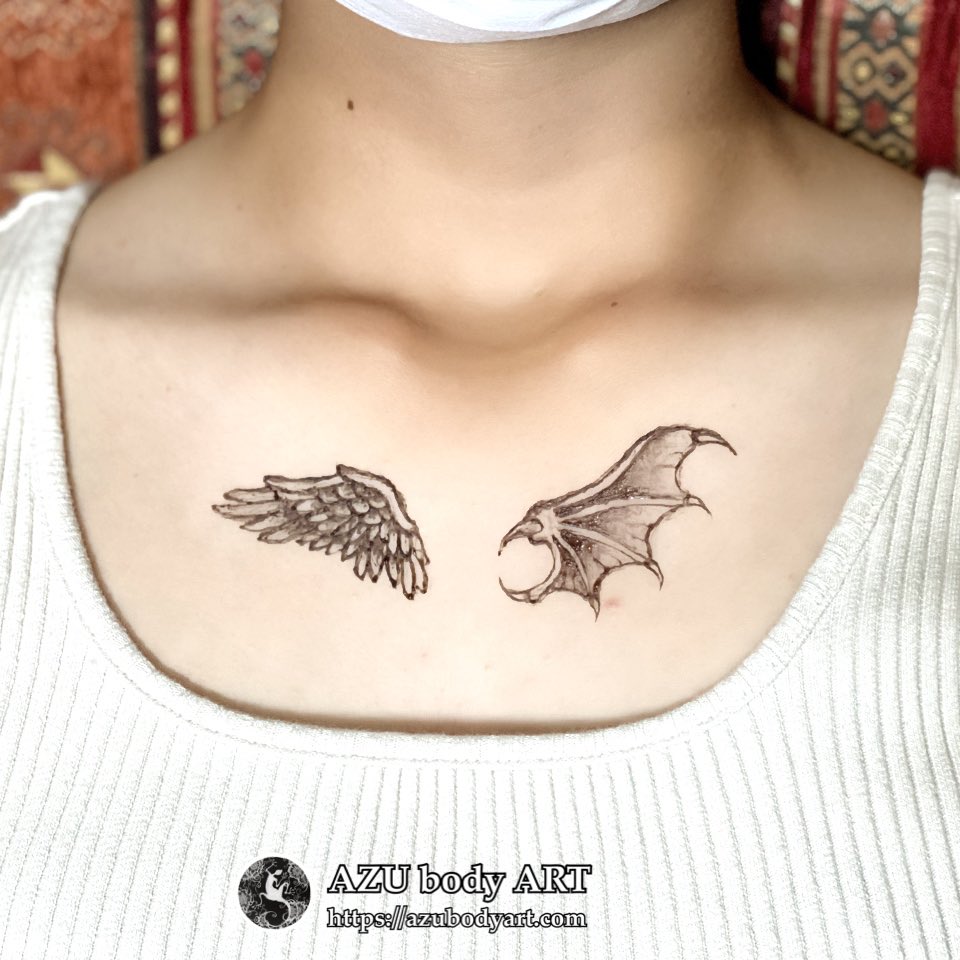 Azu Body Art ジャグアタトゥー 大阪 ヘナタトゥー大阪 在 Twitter 上 不退転 天使と悪魔のハーフ ハーフ ジャグアタトゥー大阪 ジャグア ジャグアタトゥー メヘンディ ヘナタトゥー ヘナアート ボディーアート ボディーペイント フェイクタトゥー 消える