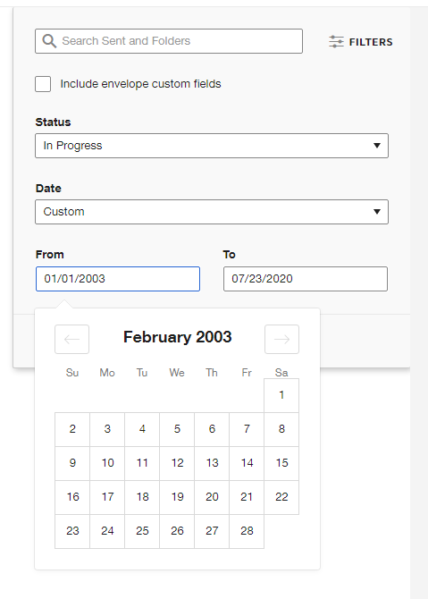 PHPology's tweet image. Hey @DocuSign, any chance you can allow the datepicker on the filters to be 1. a date close to current date as default 2. allow the month and year to be selectable 3. have the format as dd/mm/yyyy (unless that can be customised).
Thanks, Raj