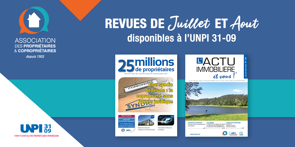asso_immo's tweet photo. 📰 Les revues des mois de Juillet/Août 2020 sont disponibles !
👉 Dans ce numéro, lisez notre dossier "ETRE SYNDIC BÉNÉVOLE : LA COPROPRIÉTÉ SOUS L'ANGLE JURIDIQUE" ! @UNPI_FR
#unpi3109 #association #propriétaire #logement #copropriété #immobilier https://t.co/xX3TpmGevR