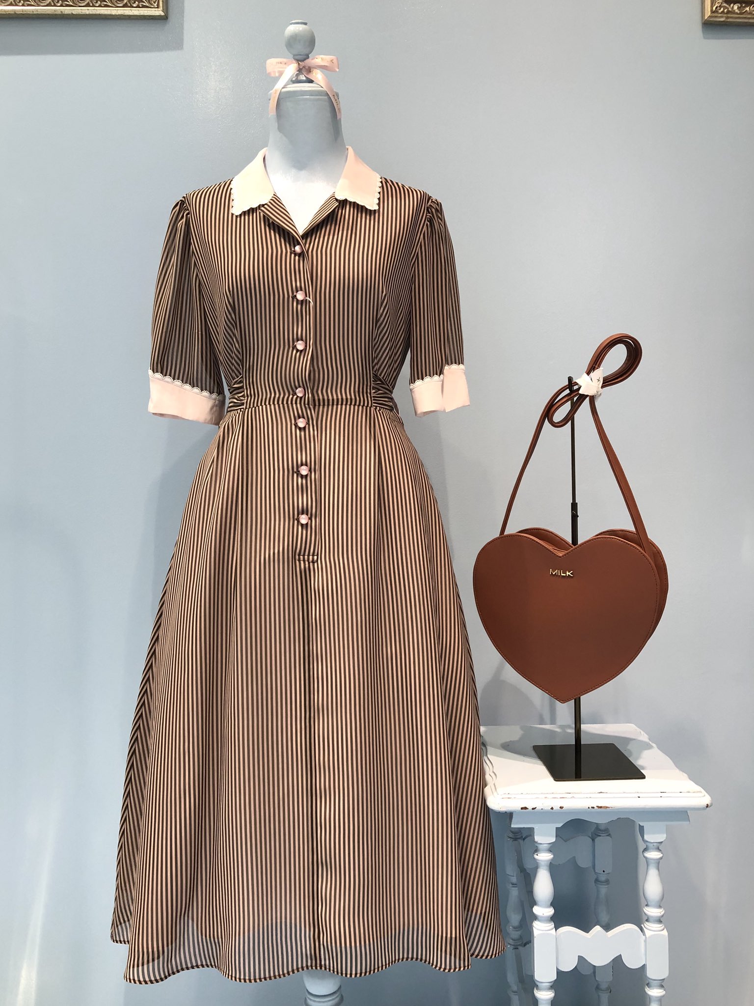 MILK Candy girl dress ピンクショコラストライプ　ワンピース