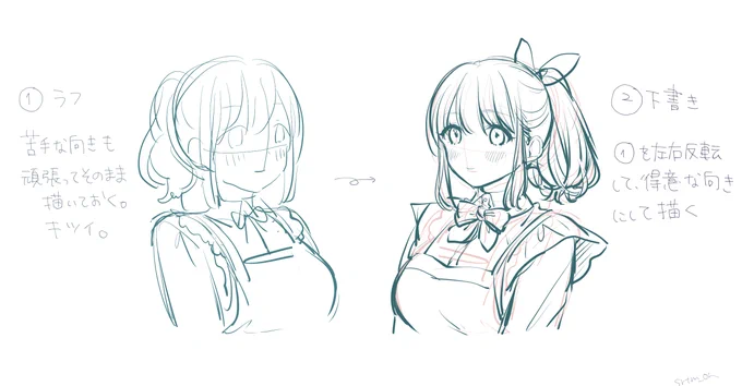 >絵が歪んでしまうとき、修正のやり方

左右反転の話が出てたのでデジタル描きの想定で話してます 修正のやり方ってどういう話したらいいのかピンときてなくて的外れなこと言ってたらゴメン…という気持ちです 