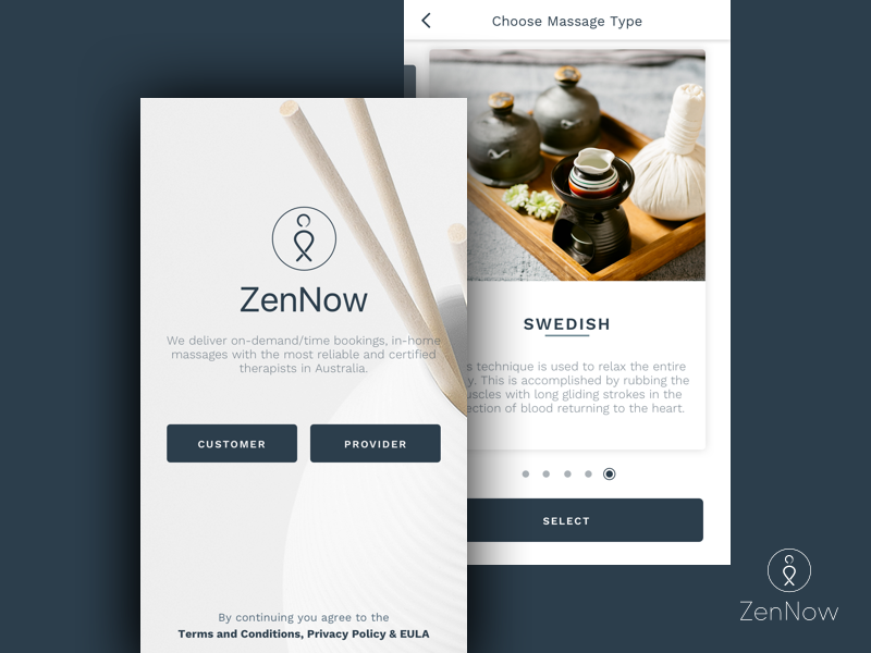 ThinkXDigital's tweet photo. Come work with us!

Our designer created the #branding and the entire #app with over 50+ screens for ZenNow.

ZenNow a service that delivers on-demand/time bookings, in-home massages with the most reliable and certified therapists in #Australia.

#uiux #appdesign #spa https://t.co/Drn5OXrM3Q