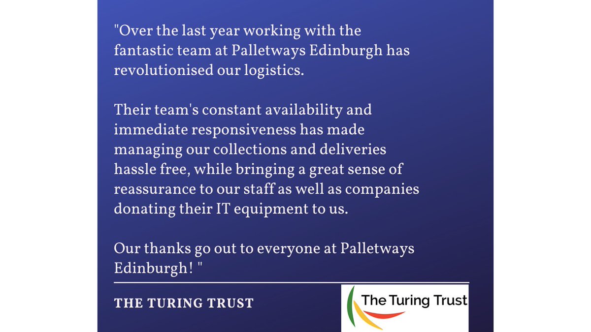 Thank you to <a href="/TuringTrust/">The Turing Trust</a> in Edinburgh for your amazing testimonial on our team.
Congratulations to all the students in Malawi who have gained places at University this year due to your help in providing computers to support their learning.
#wedeliver #testimonialthursday