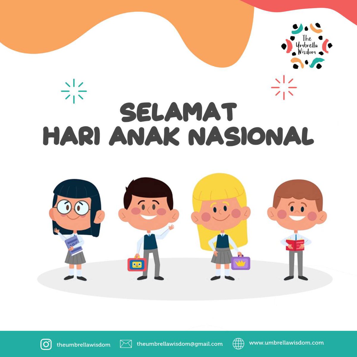 Selamat Hari Anak Nasional.

Semoga anak anak pra-sejahtera mendapatkan kesempatan untuk memperoleh hak yang sama khususnya dalam bidang pendidikan sehingga mampu memiliki karakter yang baik sebagai generasi untuk mewujudkan cita-cita bangsa Indonesia.