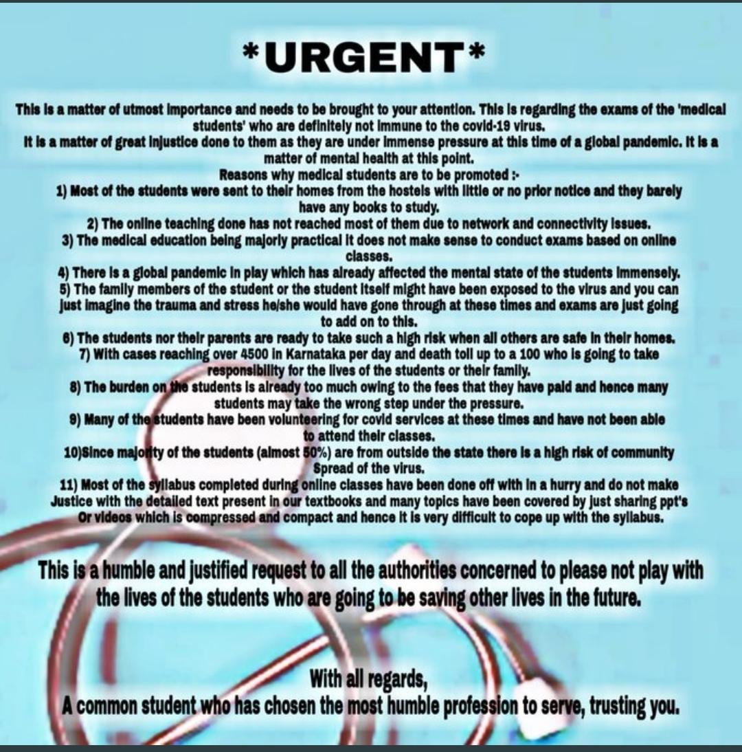 AdarshAvalakki's tweet photo. @Rashidu27553501 @drashwathcn @mla_sudhakar @sriramulubjp @narendramodi Cancelling exams will not lead to an undervalued degree..I hope u ppl can understand students future.
#promotemedicalstudents 
#saverguhsstudents
@drashwathcn
@mla_sudhakar
@sriramulubjp
@narendramodi https://t.co/dTAuazflXc