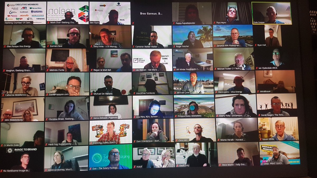 One screen of <a href="/GeelongChamber/">Geelong Chamber of Commerce</a> cliud connect happening now. Hearing from the new GM of <a href="/VivaEnergy_au/">Viva Energy</a> Geelong refinery Dale Cooper.