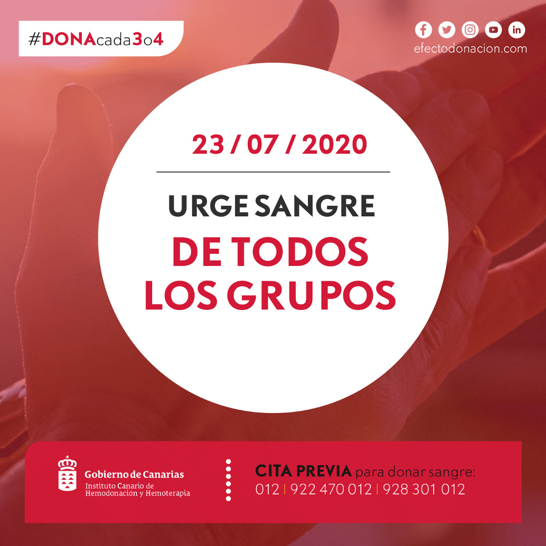 ichhCanarias's tweet photo. 🔴🔴🔴 Aviso urgente a donantes en #Canarias Urge sangre de todos los grupos
🩸 Si puedes, #DonaSangre Si no puedes, haz RT
📲 Pide cita previa llamando al 012 | 922 470 012 | 928 301 012 o entra en https://t.co/ipllnNdgP3 
🩸 ¿Cuándo fue la última vez que donaste? #DONAcada3o4 https://t.co/V3SaZ09Z80