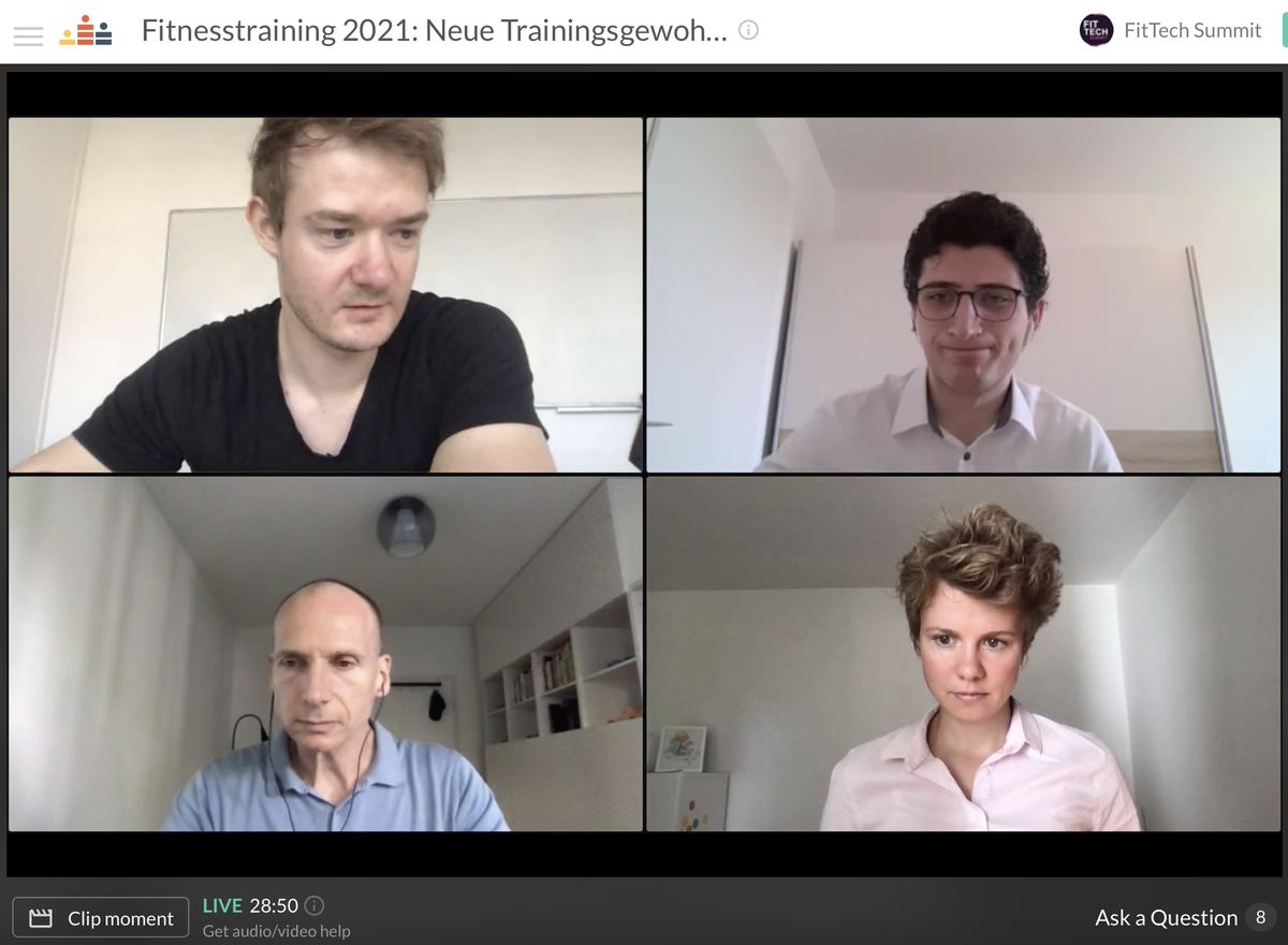 daiimmm's tweet photo. Heute morgen live beim virtuellen #FitTechSummit zu den neuen Trainingsgewohnheiten der Deutschen – u.a. mit @Freeletics, @classpass und @SolosMirrors. https://t.co/6kl5BltVzG