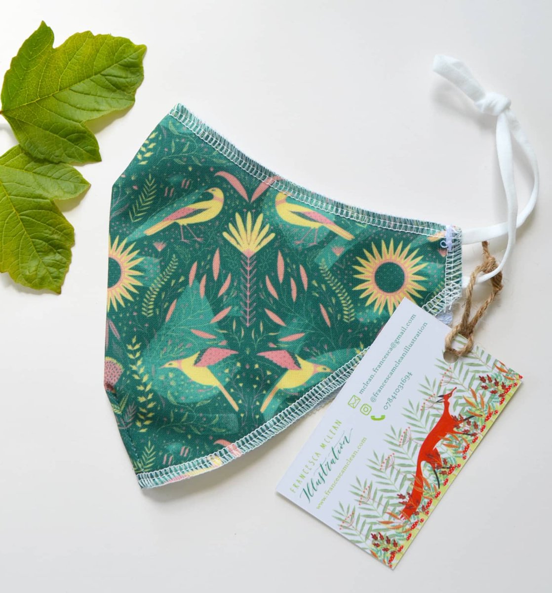 FM_Illustration's tweet photo. Decided to get some #facemasks printed with my birds&amp;foliage design. It allows you to blend into the garden! £8 each available to purchase https://t.co/s6dKYkXF8y 🌿🌳🌱

#facemasksforsale #salisbury #wiltshire #Illustrator #patterndesign #HandmadeInUK #surfacepatterndesigner https://t.co/GdY1vy2nG0
