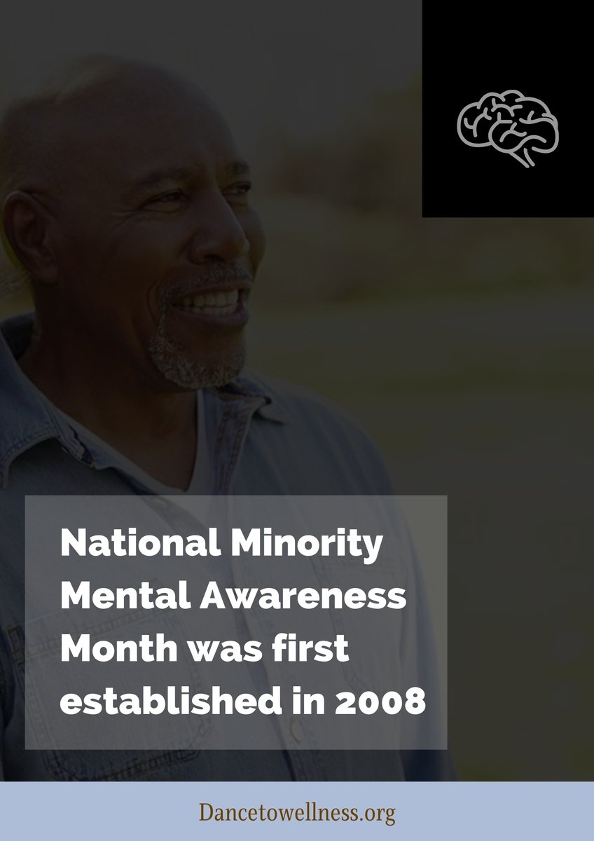 DancetoWellness's tweet photo. National Minority Mental Awareness Month was first established in 2008 with the purpose of making mental health treatment available to all.

visit: https://t.co/wRtpgmQymo

#BlackAging #MentalHealthMatters #MentalHealthAwareness https://t.co/p5fqa3OLLD