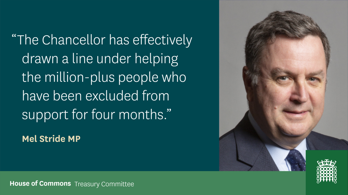 🗣️"The Chancellor has effectively drawn a line under helping the million-plus people who have been excluded from support for four months."

<a href="/MelJStride/">Mel Stride</a> comments on the Government's response to our #GapsInSupport report.

Full story here👇

committees.parliament.uk/committee/158/…

#ExcludedUK