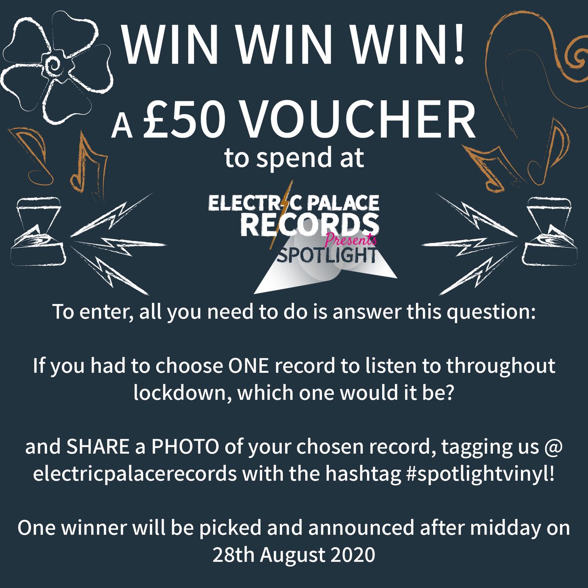 WIN WIN WIN! A £50 voucher for Electric Palace Records - The Summer Spotlight Contest is now on!!

Head over to Facebook or Instagram for more details! 

#competition #contest #summer #spotlight #vinyl #music #tenterden #kent