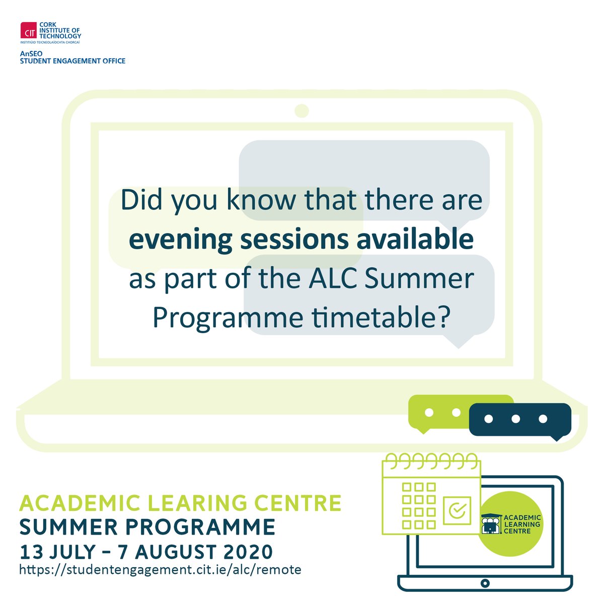 MTU_ie's tweet photo. There is flexibility built into the #ALCSummerProgramme timetable. Sessions run between 10 am and 9pm, timetable here: https://t.co/PRq9SSuTct but if these times don't suit you can email us your question at academiclearning@cit.ie & we'll record a response or arrange a call ๐ https://t.co/xVAKSubZj3