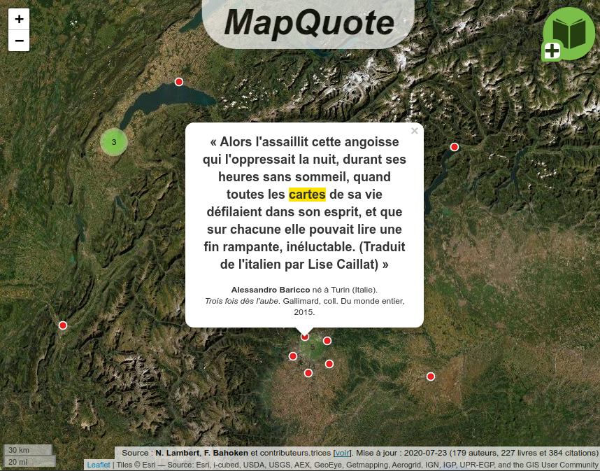 neocartocnrs's tweet photo. [Update] Mapquote: the map of quotes about the maps in the novels (in french). #MapQuote 
▶️ https://t.co/YDZmVoPzPa https://t.co/Ijs8g0k391