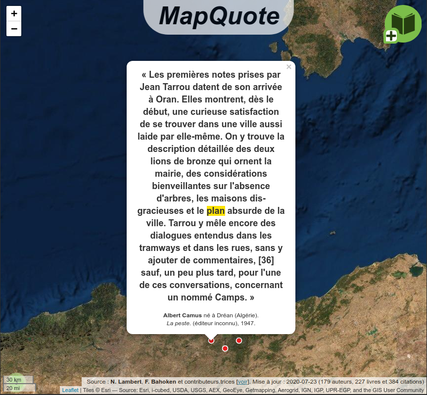 neocartocnrs's tweet photo. [Update] Mapquote: the map of quotes about the maps in the novels (in french). #MapQuote 
▶️ https://t.co/YDZmVoPzPa https://t.co/Ijs8g0k391