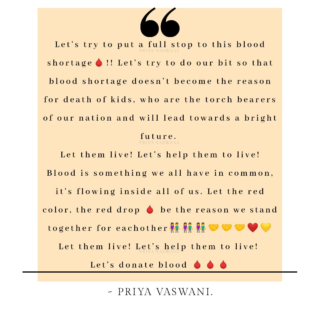 PriyaVaswani3's tweet photo. #Unitedbyblood #lifesaver #dropofhope #betheredhero #letscelebratebloodhood ❤️

@pagthals @thalassaemiaTIF @UKThal @thalassemic @_TWFofficial @GIFTc2c @kashfoundation @rjraunac @ptws2020 @NTWS1 @ThalassemiaPune @MoHFW_INDIA @ThePuneMirror @timesofindia @ITW4struggler https://t.co/FtgJeYqHwe