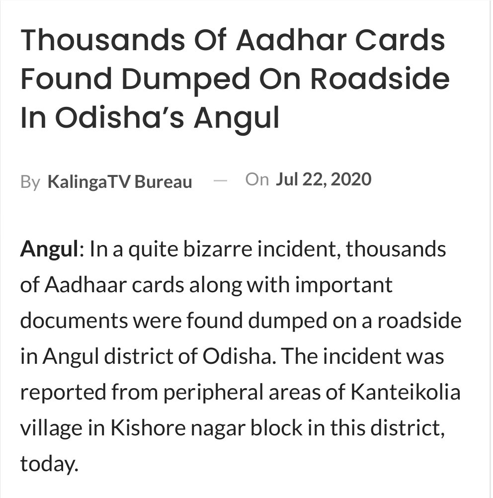 Orionis57's tweet photo. Thousands Of Aadhar Cards Found Dumped On Roadside In Odisha’s Angul

https://t.co/Y2F5G4mKTt

#DestroyTheAadhaar
#AadhaarLies 
#DataPrivacyBill https://t.co/L3GdPaL5JB