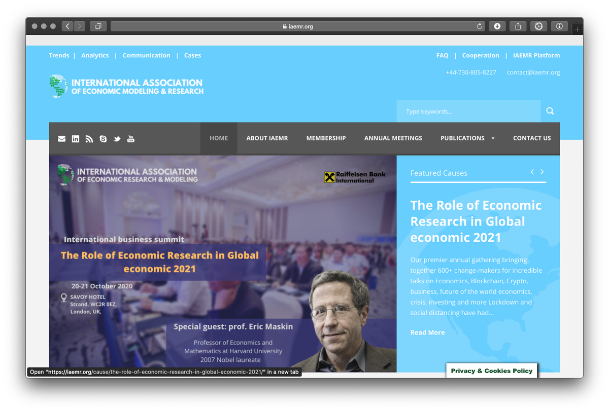 Last week,  #ESETresearch published about latest GMERA campaigns against Mac users. Here is the current campaign: Malware is distributed on iaemr[.]org, registered a month ago. Perpetrators created a fake org. called “Int. Assoc. of Economics Modeling&Research”.  @marc_etienne_ 1/7