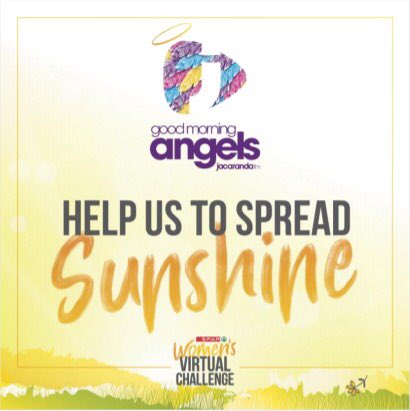 OxigenComms's tweet photo. Help us to spread sunshine.
As part of your entry fee you will help us donate a food parcel to a gender-based violence (GBV) survivor’s family in need, on behalf, in collaboration with the Good Morning Angels on Jacaranda FM.
#BeSunshine #SPARVirtualChallenge https://t.co/gRMlJziDhD