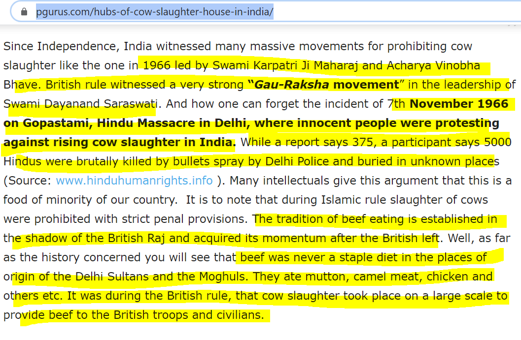 17/n1966-1975 Swami Karpatriji Maharaj, Acharya Vinoba Bhave led massive movement for prohibiting COW Slaughter.Nov 1966, several people were kiIIed (various numbers claimed) during a day long Goraksha Andolan in Delhi  https://economictimes.indiatimes.com/news/politics-and-nation/now-gau-rakshaks-to-tell-their-version-of-cow-slaughter/articleshow/53625124.cms