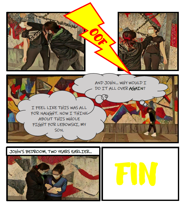 Really cool outcome of the #AI #creativity course this year thanks to this very original artificial #comic, “The Lebowski incident”, a result of the application of AI. 😊

An #engaging and intriguing #story, real-world scenes and photos transformed into #cartoon style images.👏