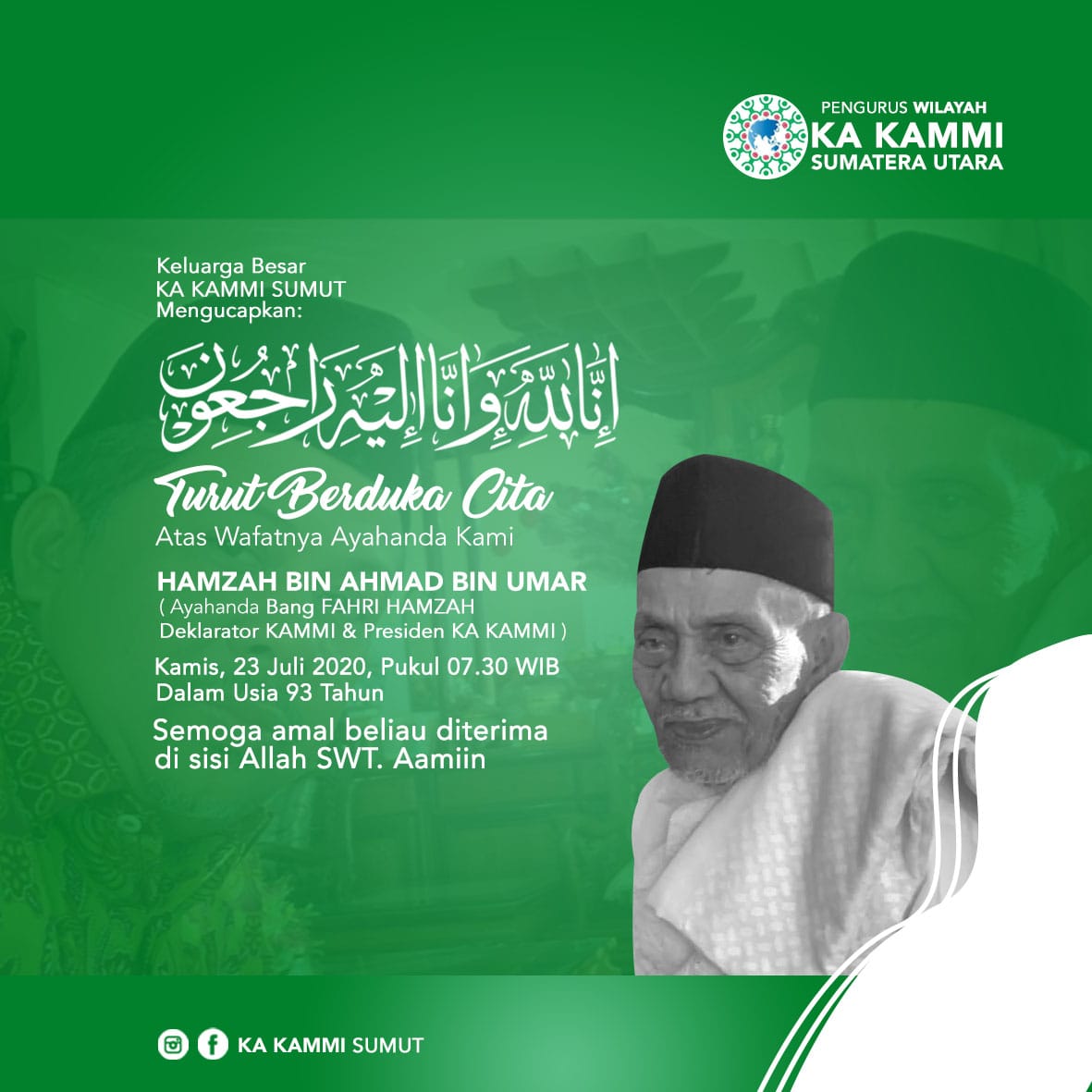 JS4ID's tweet photo. @Fahrihamzah Innalilahi wainnalilahi rajiun.. KA KAMMI Sumatera Utara turut berduka cita atas meninggalnya Ayahanda Bg.. Smoga amal ibadah beliau diterima Allah SWT. https://t.co/dNMh7l7iVl