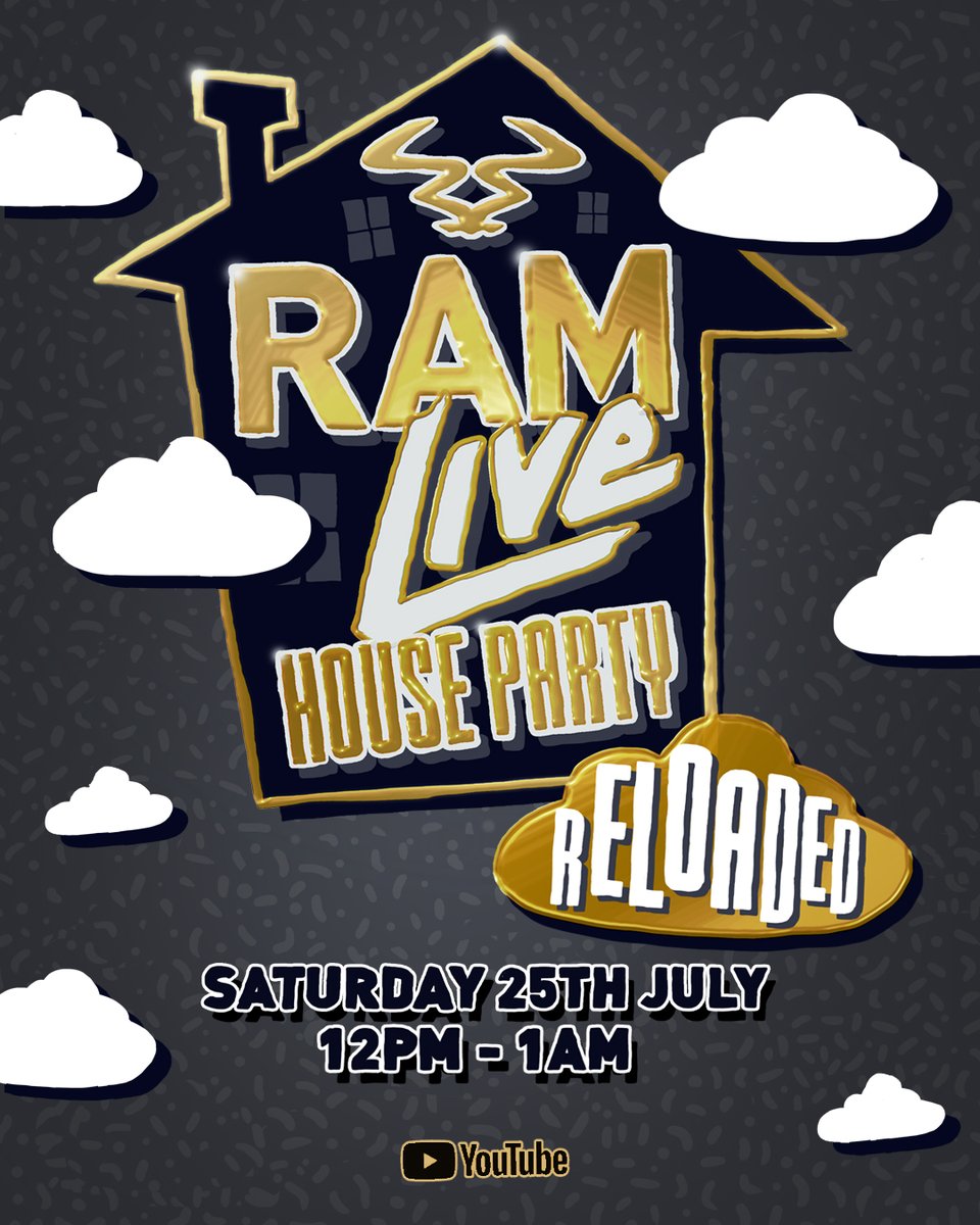 RAMrecordsltd's tweet photo. The #RAMLiveHouseParty is back and this time it's RELOADED π₯ Get ready for an epic 13 hours of the finest RAM streams as voted for by the fans!
Lock in this Saturday 12pm (UK time) on our YouTube channel π¦ https://t.co/yynhnUfDiR