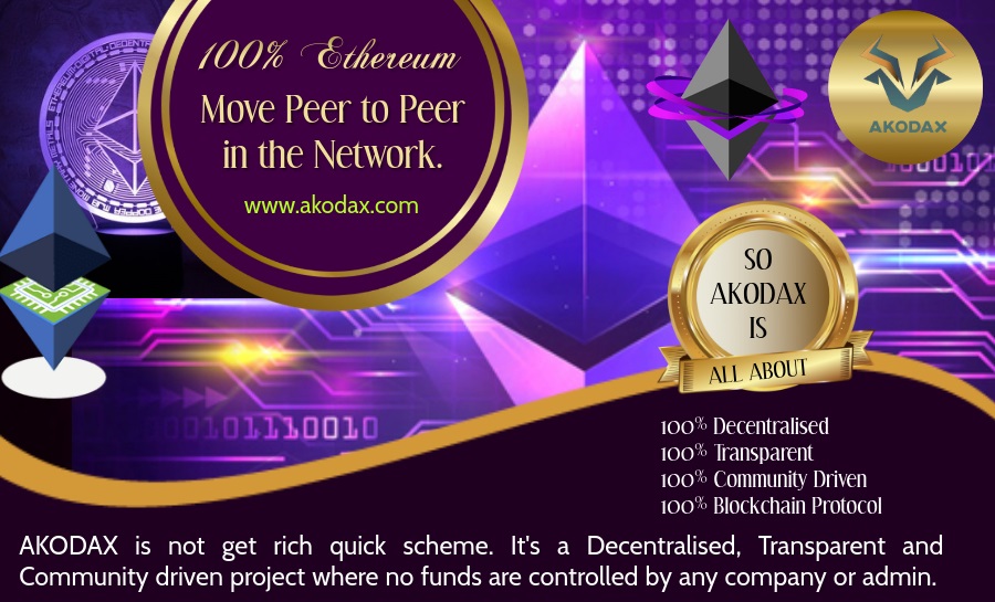 Akodax1's tweet photo. AKODAX is not get rich quick scheme. It's a Decentralised, Transparent and Community driven project where no funds are controlled by any company or admin. 
100% Ethereum move Peer to Peer in the network.

 https://t.co/U6etTt2sKD

#cryptocurrencies #bitcoin #blockchain #ethereum https://t.co/77gsyVknrl