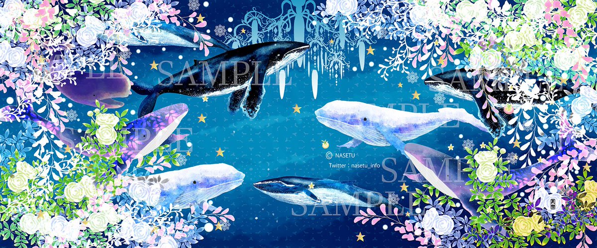 夏雪 なせつ 和と動植物イラストレーター 海の日 ということなので 新しいものではないですが大好きなクジラを描いたもの 手ぬぐいのデザインです クジラ イラスト