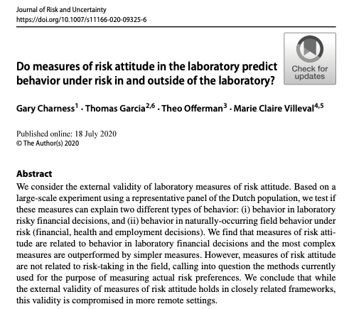 mc_villeval's tweet image. So great to see our article published online at the Journal of Risk and Uncertainty! Thanks, Gary, Theo and Thomas!
