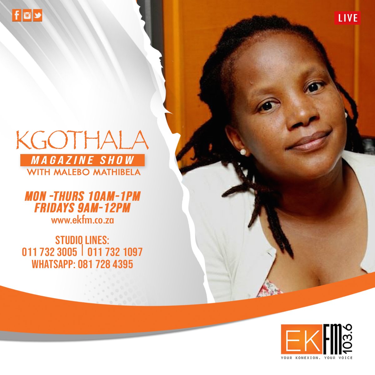 Gospel Thursday on Kgothala Magazine Show with Malebza Mathibela live on 103.6FM. Send your messages via Whatsapp to 081 728 4395 Follow us on Twitter <a href="/EKFM1036SA/">EKFM 103.6</a> ekfm.co.za
#KgothalaMagazineShow #GospelThursdays
#GoodMorningTwitterWorld