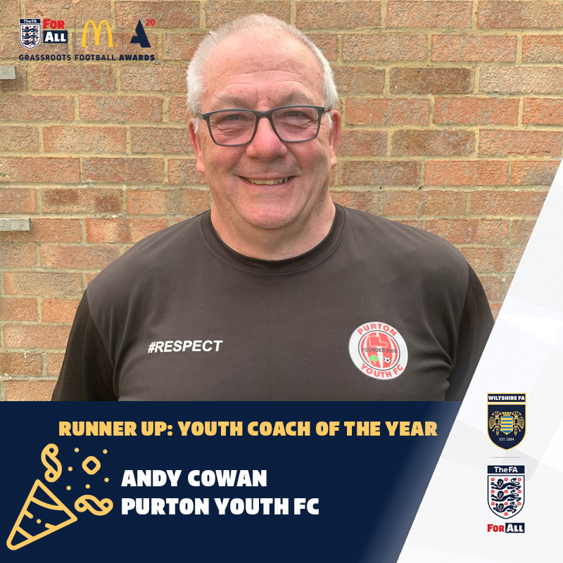 Runner-up in Youth Coach of the Year is Andy Cowan from @PurtonYouth #GrassrootsHeroes