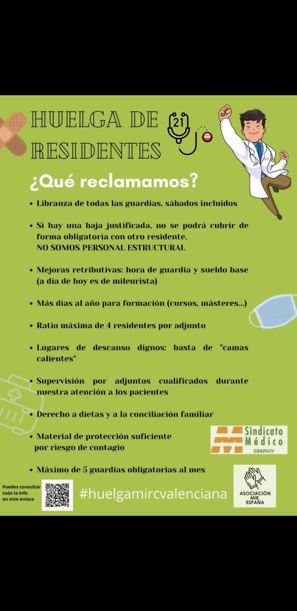 annygallego's tweet photo. @joanribo
Bon dia.
Los MIR de la comunidad estamos de huelga indefinida.
Nuestras peticiones se centran fundamentalmente en recibir una formación digna que nos permita en un futuro ser los mejores profesionales para los pacientes.
Necesitamos su ayuda.
Gracias. https://t.co/MjMn9Q50xw