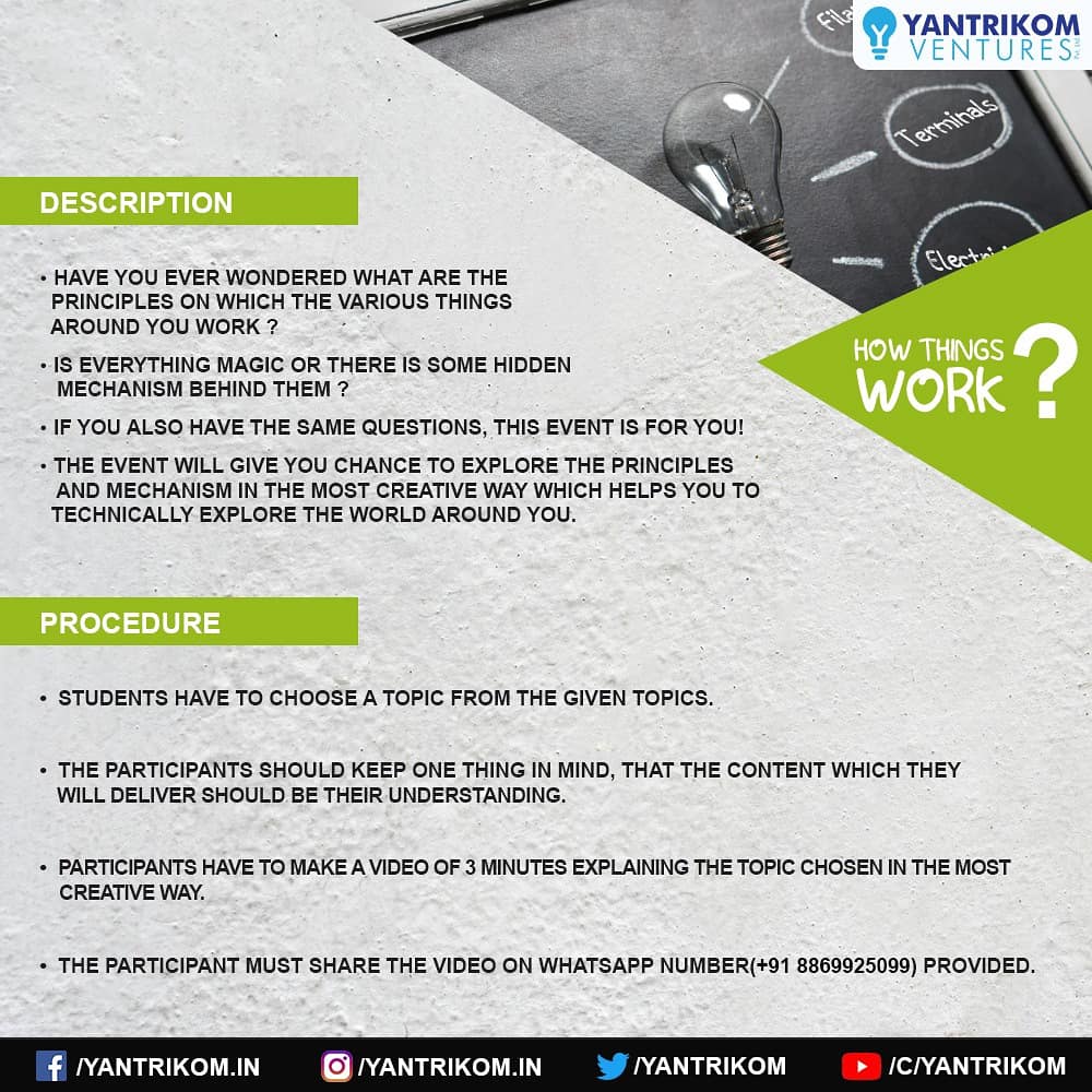 yantrikom's tweet photo. The event will give you chance to explore the principles and mechanism in the most creative way which help's to technically explore the world around you! 

Swipe left for more details.

Free Registration!
To participate just Text "Hi YVPL" on our Whatsapp Number (+91 8869925099). https://t.co/K95cNbWyRu