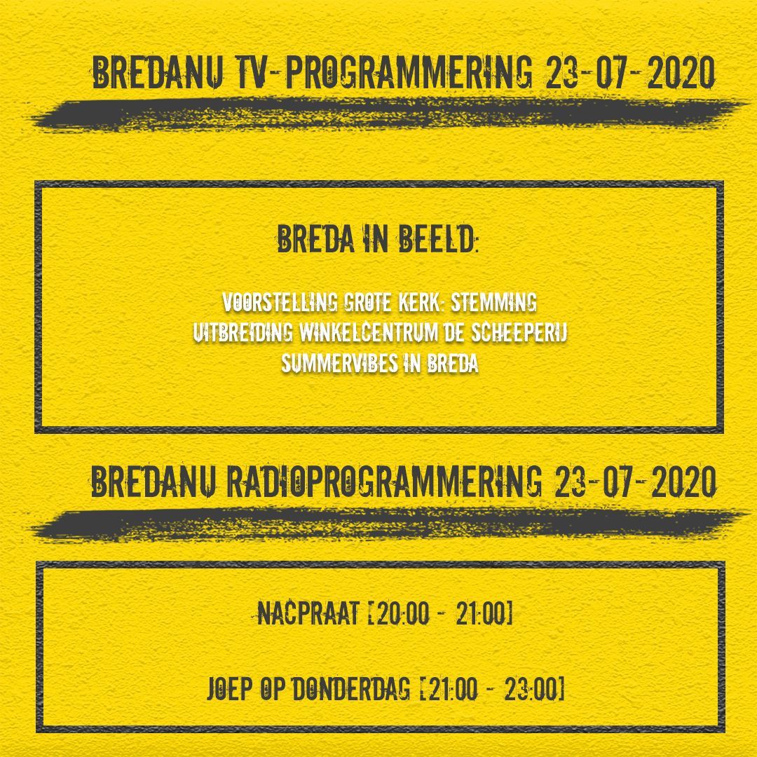 BredaNu's tweet photo. Wat is er vandaag te doen op BredaNu? π
Je luistert om 20.00 naar NACpraat en om 21:00 naar Joep op Donderdag!
Ook hebben we weer Breda in Beeld items voor je klaarstaan!π
Luister naar BredaNu Radio op 107.3 FM of kijk live mee!
#bredanu #breda #nu #bredanuradio #bredanutv https://t.co/JXuHQvoXzl