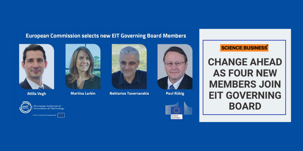 EITeu's tweet photo. Following the announcement of 4⃣new members of our governing board, @scibus published an article highlighting the new members' profiles.
Read what #ScienceBusiness has to say about Martina Larkin, Paul Rübig, Nektarios Tavernarakis and Attila Végh.
https://t.co/hr2dYxRrNt https://t.co/QxoHv6TbjW