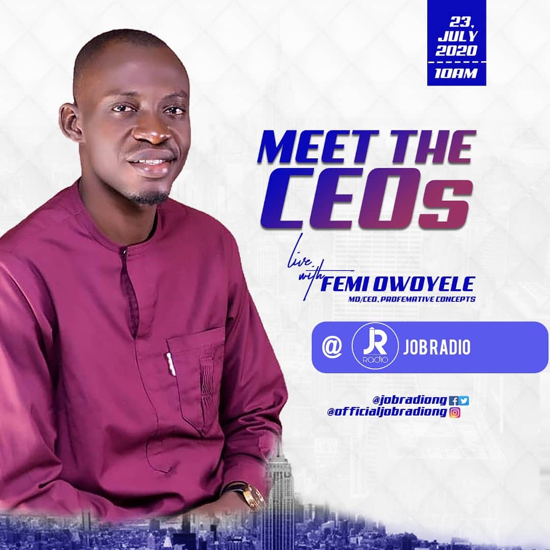 jobradiong's tweet photo. #NowPlaying #MeettheCEO with Femi Owoyele @profemative.
Host: @mcdollypee
#ThrowbackThursday #JobRadio https://t.co/bWf3aqZzVi
