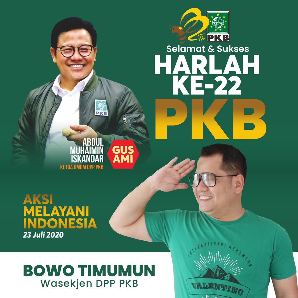 Quote Bees (@quote_bees) on Twitter photo Selamat & Sukses Pekabee🐝
Merah Darahku
Putih Tulangku
Hijau Hatiku
Gus AMI Pemimpinku 😍
<a href="/cakiminow/">A Muhaimin Iskandar</a> <a href="/idafauziyah/">Ida Fauziyah</a> <a href="/dpp_pkb/">DPP PKB</a>
#gusami
#bowotimumun
#harlah22pkb
#aksimelayaniindonesia
#quotebees Selamat & Sukses Pekabee🐝
Merah Darahku
Putih Tulangku
Hijau Hatiku
Gus AMI Pemimpinku 😍
<a href="/cakiminow/">A Muhaimin Iskandar</a> <a href="/idafauziyah/">Ida Fauziyah</a> <a href="/dpp_pkb/">DPP PKB</a>
#gusami
#bowotimumun
#harlah22pkb
#aksimelayaniindonesia
#quotebees